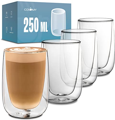 Cosumy 8 Doppelwandige Cappuccino Thermogläser 250ml - Halt die Temperatur länger - Schutz deine Hände - Mit Geschenkbox