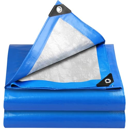 YIJUHOU Tarpaulin Waterproof Heavy Duty 4m x 4m 115 GSM Blue Tarps Sheet for Furniture Ground Multipurpose Covers