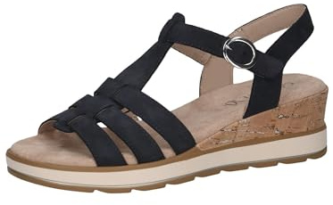 CAPRICE Damen Sandalen mit Keilabsatz aus Leder mit Klettverschluss, Blau (Ocean Nubuc), 42 EU