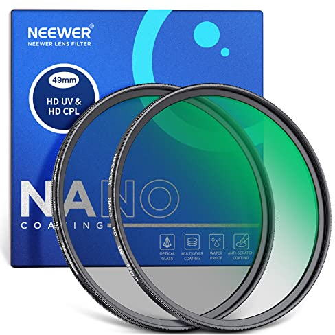 NEEWER 49mm CPL UV Filter Set, Zirkular Polfilter(Polarisationsfilter)/UV Schutz Objektivfilter Set mit optischem HD Glas mit doppelseitiger 30 lagiger Nanobeschichtung/ultradünnem Aluminiumrahmen