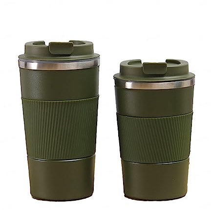 LOKORI Travel Mugs, Reusable Insulated Coffee Cups Travel Cup with Leakproof Lid,Vacuum Insulation Stainless Steel Bottle, Hot and Cold Coffee Mug,Green-380ML
