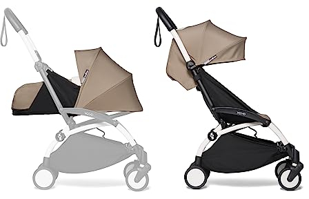 BABYZEN YOYO2 Kompletter Kinderwagen - Inklusive YOYO 0+ Neugeborenen Set (Taupe), Kinderwagengestell (White) & 6+ Textilset (Taupe) - für Kleinkinder bis 22 kg