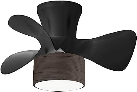 VENTILADOR DE TECHO LUZ LED REGULABLE FLY NEGRO CUERDA MARRON WENGUE 20W MOTOR DC, CON MANDO A DISTANCIA Y APP JUERIC INVEST