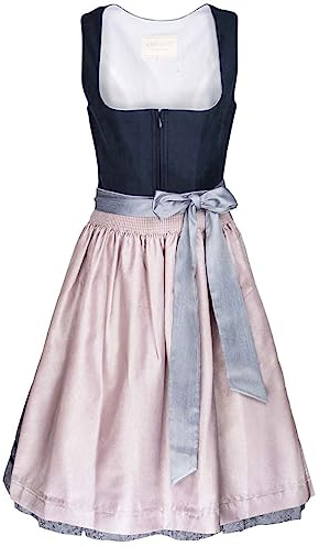 Krüger Dirndl Thesea Damen blau | Wildleder-Optik schlicht elegant | Knielang 60cm Länge dunkelblau Gr 42