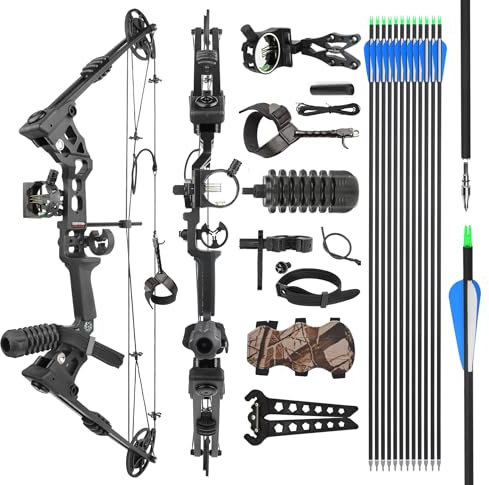 surwolf Bogenschießen CompoundBogen Set, Jagd & Targeting, 20-70lbs einstellbar, IBO 320FPS, 34 Erwachsene Bogen, Jagdbogen (Black set1, RH)