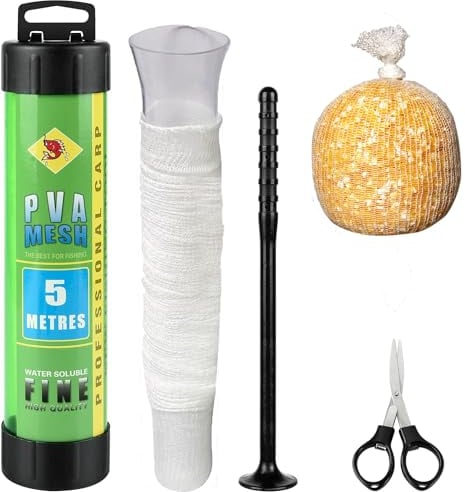 Pva Mesh Carp Fishing Kit with Scissors,5M Pva Bags Carp Fishing Accessories,Fast Melt Water Soluble Pva Mesh Bag Fishing Stuff Refill for Boilie Bait, Precise Feeding(37mm wide)