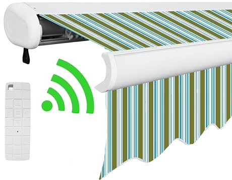 Arilco Elektrische Vollkassettenmarkise Kassettenmarkise Gelenkarmmarkise Markise Sonnenmarkise Sonnenschutz in vielen Farben und Größen wählbar in der Kassettenfarbe Weiß (5x3,5m Seegrün)