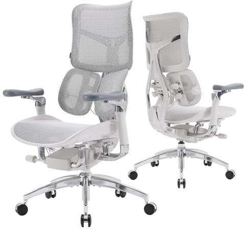 SIHOO Doro S300 Ergonomischer Bürostuhl, Computerstuhl, Gaming-Stuhl mit dualem dynamischem Lendenwirbelstützsystem, 6D-koordinierten Armlehnen, verstellbarem Rollstuhl (Weißem Samt-Mesh)