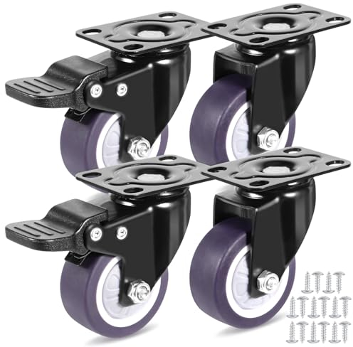 JAMATA Set 4 Rotelle Pivotanti TPE 50mm per Mobili - Ruote Girevoli Silenziose con Freno,Portata 160kg - Ideali per Uso Interno ed Esterno,Antigraffio - Incluse 16 Viti per Facile Installazione