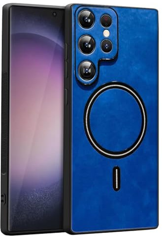 Luhuanx Case for Galaxy S22 Ultra 5G, Samsung S22 Ultra Case in Sanded Leather Quality and Full Lens,Magnetic Back, S22 Ultra Phone Covers (Blue)