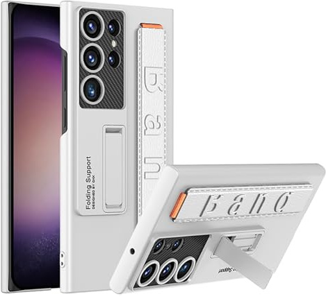 Furwabo Hülle für Samsung Galaxy S24 Ultra mit Elastischer Handschlaufe und Verstellbarem Ständer, Ultradünn rutschfest Armbandständer Stoßfest Vollständige Case für Samsung S24 Ultra(Silber)