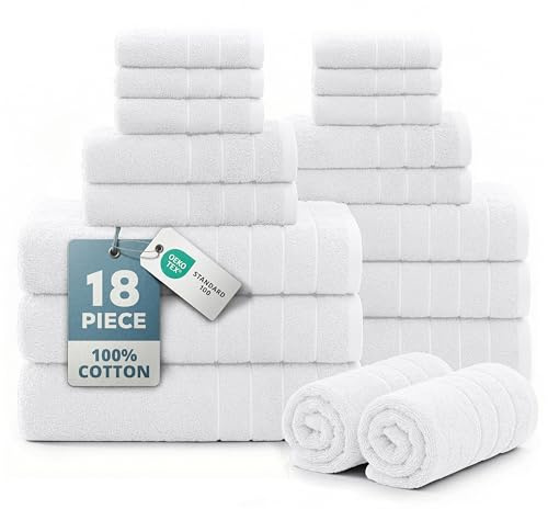 Casa Platino Bath Towel Set 100% Cotton 18 Piece Soft Absorbent - White