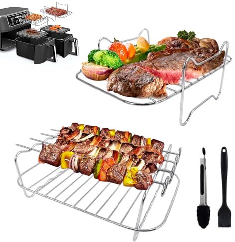 Air Fryer Accessories Compatible for Ninja Dual AF400UK & AF451UK - Racks, Brush, Silicone Tong Compatible with Ninja AF400UK & AF451UK TOWER T17088 - Designed for Ninja Dual Air Fryer 9.5L