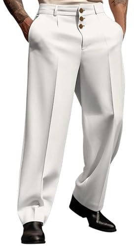 Generisch Hose Herren Slim Fit Weit Bundfaltenhose Elegant Sommer Regular Leichte Business Anzughose