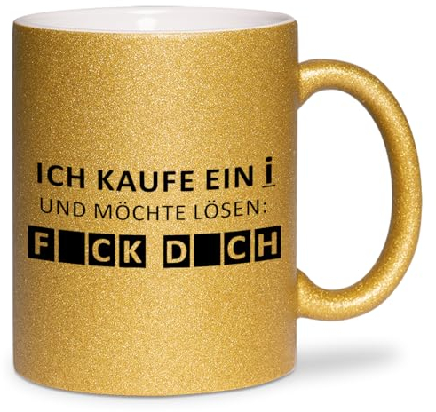 glitzertassen.de® | Ich kaufe ein i und möchte lösen... | Tasse mit Glitzer | Geschenkidee | lustige Sprüche | Bürotasse | Kaffeebecher | Keramik | 330 ml | Gold
