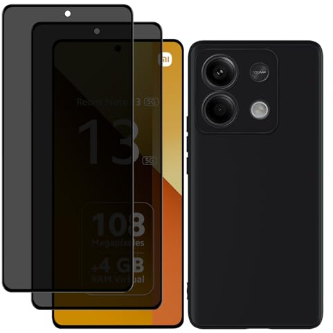 MaEiol Protection D'écran Anti-Espion pour Xiaomi Redmi Note 13 5G - 2 Pcs Verre Trempé avec Coque Silicone Noir