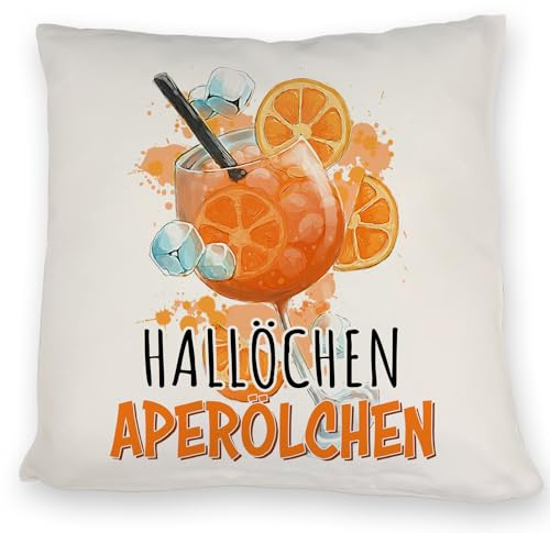 Cocktail Kissen mit Spruch Hallöchen Aperölchen Aperol genießen feiern gemütlich lecker Sommer Sofa Couch Trinken