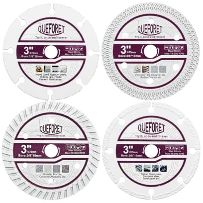QUEFORET Trennscheiben 75mm 4 Stücke - Hartmetall Scheibe für Holz, Diamant für Fliesen, Beton und Stahl - 10mm Bohrungsdurchmesser
