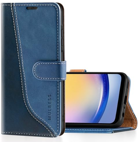 Mulbess für Samsung Galaxy A25 5G Hülle, Handyülle Leder mit Kartenfach, Klapphülle mit Magnetverschluss, Flip Case Etui Handytasche Schutzhülle, Stilvoll Diamant Blau