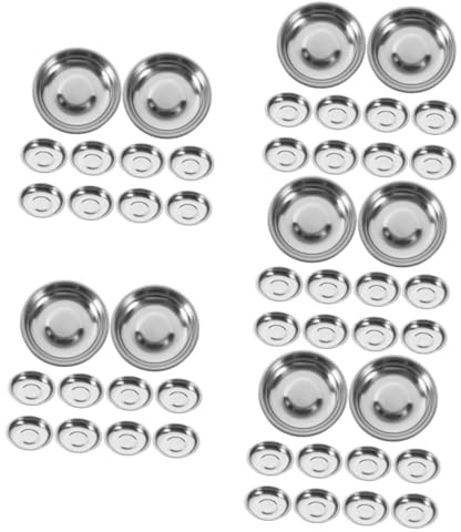 ABOOFAN 50pcs Sauce Dishes Round Soy Sauce Dipping Bowls Stainless Steel Condiment Trays Party Serving Bowls Dinner Plate