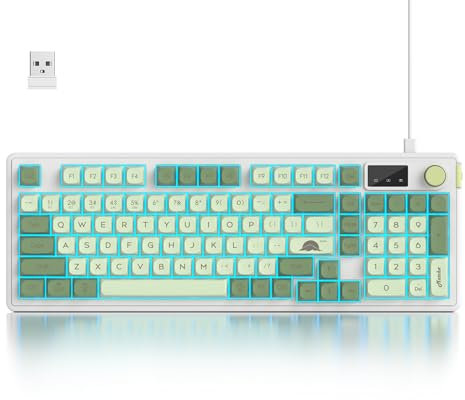 Fogruaden Clavier vert sans fil à 96 % avec pavé numérique et bouton, sensation mécanique, clavier de jeu à membrane matcha silencieuse, résistant aux déversements, 3 modes rechargeable par USB