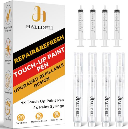 Stylo de retouche – Pinceaux de retouche rechargeables, pour réparation murale, fonction, armoire, plancher, fenêtre, rayures, retouches et couvertures, rangement de peinture 6 ml (4 stylos)