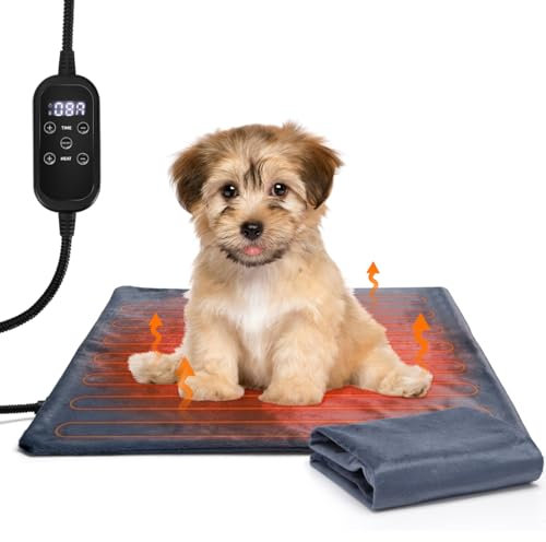 Nobleza Manta Eléctrica para Gatos y Perro Pequeños, Almohadilla Térmica para Mascotas con Temporizador y Temperatura Ajustables, Almohadilla Calefactora con 2 Fundas Cortas de Felpa, 45 * 45 cm