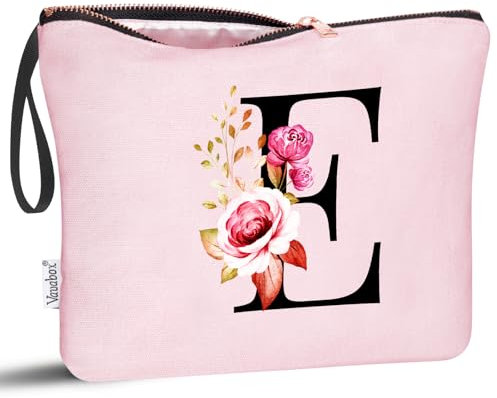 Vavabox Beauty case con iniziali personalizzate dalla A alla Z, regalo di compleanno per donne, regalo per sposa, damigella d'onore (E, Rosa)