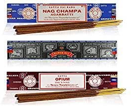 Satya Nag Champa Räucherstäbchen-Set, 3 x 15 g, Nag Champa, Super Hit, Opium Joss Sticks