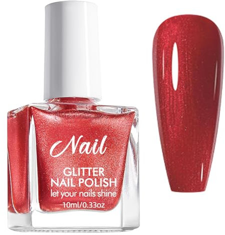 NLFOX Red Nail Varnish - Dark Red Pearl Nail Polish - Pearlescent Mermaid Nail Polish - 60 Second Quick Dry - Long Lasting - No Bake No Chip Non-peelable