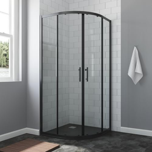 AQUABATOS Duschkabine Viertelkreis mit Duschwanne Schwarz 90x90 x 195 cm Duschwand Glas SMC Duschtasse Runddusche Duschtür Schiebetür Duschabtrennung Halbrund Dusche ESG Sicherheitsglas Nanoglas klar
