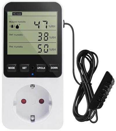 Feuchtigkeitsregler, Temperaturregler Steckdose 230V, Luftfeuchtigkeitsregler mit 3m Fühler, Digital Thermostat Steckdose mit LCD Bildschirm, Temperaturschalter für Luftbefeuchter Luftentfeuchter