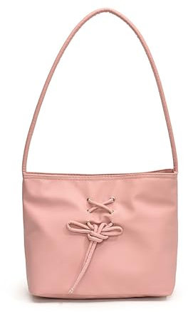 JOERBABU Borsa a secchiello da donna con fiocchi borsa a tracolla in pelle PU stile coreano borsa ascellare grande capacità borsa per la spesa, rosa, As shown in the picture (error 1-3cm)