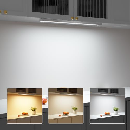 Unterbauleuchte Küche LED Schrankbeleuchtung mit Bewegungsmelder Innen 3Farbmodi Dimmbar 3000K/4000K/6500K,43,5cm 2Stück,LED Leiste Lampe Ohne Bohren USB Kabellos für Kleiderschrank/Treppe/Vitrinen/RV