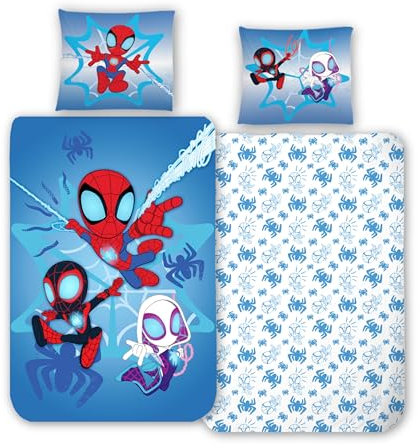 Bettwäsche 135x200 Flanell, Biber Mädchen, Jungen, Spidey & Friends kuschelig weich für Winter, 1x Kissenbezug 80x80 + Bettbezug 135x200, 100% Baumwolle (Spidey)
