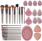 LHLXZQ Ensemble de Pinceaux de Maquillage 33 PCS, avec éponge de Maquillage, Pompon à Poudre et Tapis de Nettoyage, pour fond De Teint Blush Anti-cernes Ombres à Paupières Poudre et Contouring