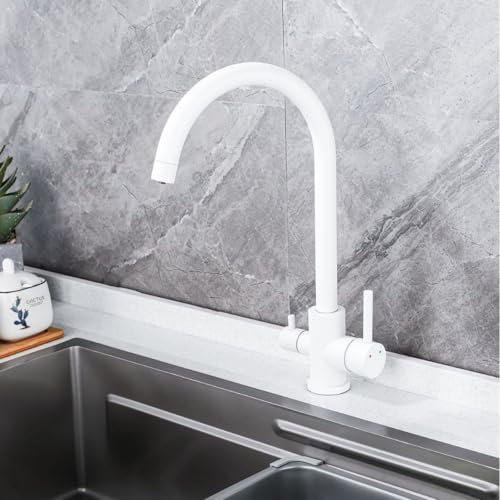 Grifo Osmosis Cocina Grifo 3 Vias Blanco Giratorio de 360° Grifos Cocina Fregadero con Palanca Doble Mezclador de Fregadero con 2 Salidas-A