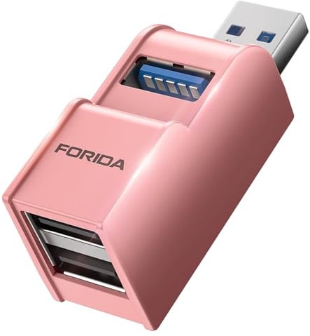 FORIDA 3 in 1 USB 3.0 Hub, Mini USB Hub Splitter mit Mehreren USB3.0 Adapter, 1 USBA 3.0 & zu 2 USB2.0 Out, Mutil Ports USB Verteiler für Laptop, MacBook, Flash-Laufwerk, Tastatur, Maus (Rosa)