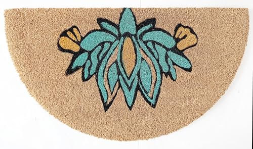 Zerbino art KERA IN 100% fibra di cocco naturale con stampe fantasiose tappeto ingresso casa asciuga passo con retro pvc antiscivolo per esterno e interno (Magnolia blu, Mezzaluna)