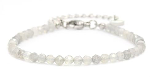 Echtes Labradorit Edelstein Armband mit facettierten 4mm Perlen - Länge verstellbar - Heilstein Schutzstein Edelsteinarmband Glücksbringer Talisman Geschenk (Labradorit, 16-21CM S)