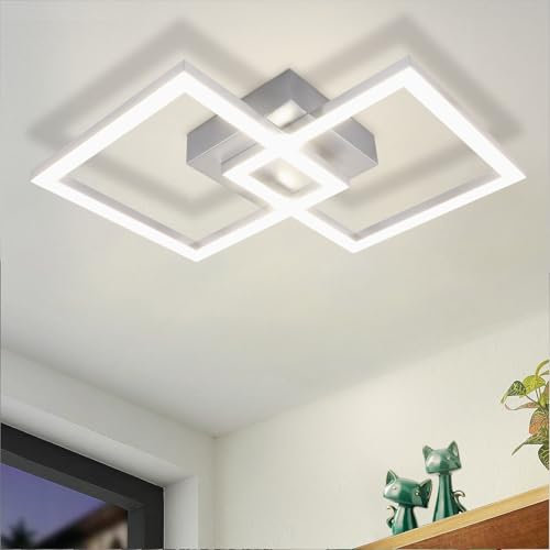 ZMH LED Deckenlampe Deckenleuchte Flur - Flurlampe Modern Design 47CM Schlafzimmerlampe Naturweiß 4000K Silber Quadratische Metall 24W Deckebeleuchtung für Schlafzimmer Wohnzimmer Küche Büro