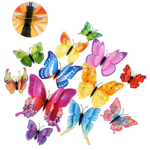 24 Stück Schmetterling Deko, 3D Flügel Schmetterlinge Deko mit Sicherheitsnadeln Brosche, PVC Frühlingsdeko für Schlafzimmer Wohnzimmer Büro Garten Tisch Dekoration (gemischt)