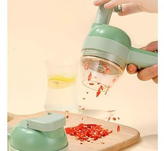 Mini Tritatutto Elettrico 4 in 1 Senza Fili Ricaricabile – Taglia Verdure, Affetta, Pela e Pulisce – Portatile con USB-C, Lama in Acciaio Inox