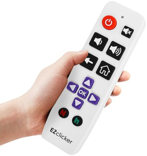 Télécommande TV Roku EZclicker | Universelle à Grosses Touches, Facile à Utiliser, pour Roku Uniquement, Non Compatible avec Roku Stick (2 Piles AAA Non incluses) (Blanc)