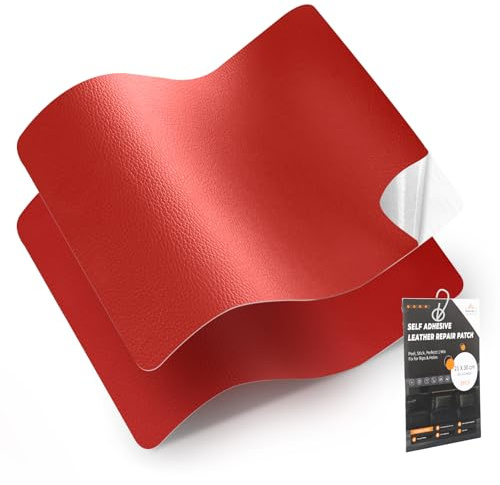 Pelle adesiva per riparazioni, 30×21 cm -2 pezzi ecopelle adesiva, Similpelle adesiva per Riparazioni Patch di in Pelle per Divani, Stivali, Reclinazioni, Borse, Tappezzeria（Rosso）