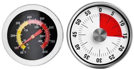 1 Oven Thermometer And 1 Timer, High Temperature Resistant Thermometer, Barbecue Tool, Mini Mechanical Timer, Kitchen Cooking Stopwatch.
