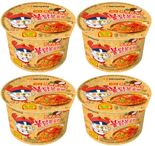 SY Korean Instant Noodles - Buldak Hot Chicken Assorted Flavour Ramen Big Bowl (Pack of 4) | Spicy & Savoury | Convenient & Portable | NEW FLAVOUR (Pack of 4, Thai Curry Crab 105g) 20 July 2026
