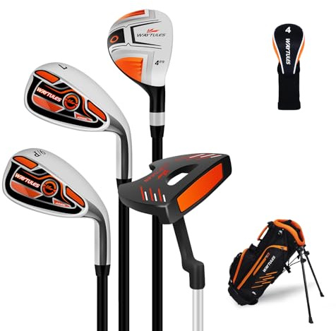 Kids Golf Clubs Set 6 Pieces for Boys & Girls Ages 3-5, Junior Golf Set with Stand Bag, Driver, Hybrid, Irons & Putter, Youth Golf Club Set Right Handed(Orange)