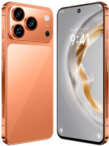COTSRGT Unlocked Cell Phones, 16GB 1TB I17 Pro Max Smartphone, Unlocked Android 15 Phone, 7.3 HD Screen, Long Battery Life 8000mAh, Dual SIM/5G Cell Phone,Orange-7.3 Inch