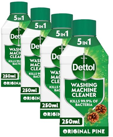 Dettol, Washing Machine Cleaner, Pine Scented, 1L (250ml x 4pck) Antibacterial, Removes Bacteria, Odours, Limescale and Hidden Dirt, Lasting Freshness, Kills 99.9 Percent of Bacteria